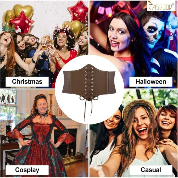 Women's Brown Elastic Costume Waist Belt Tied Waspie Corset Belts for Women - Picture 5 of 6